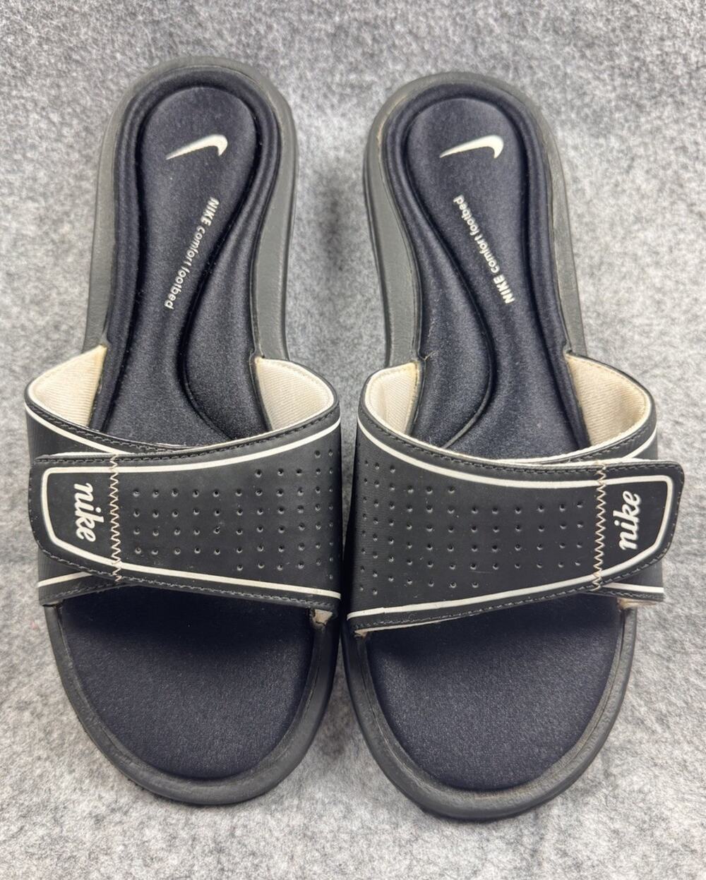 Women's Nike Comfort Footbed Slides Size 11 Black White Flip-Flops Sandals